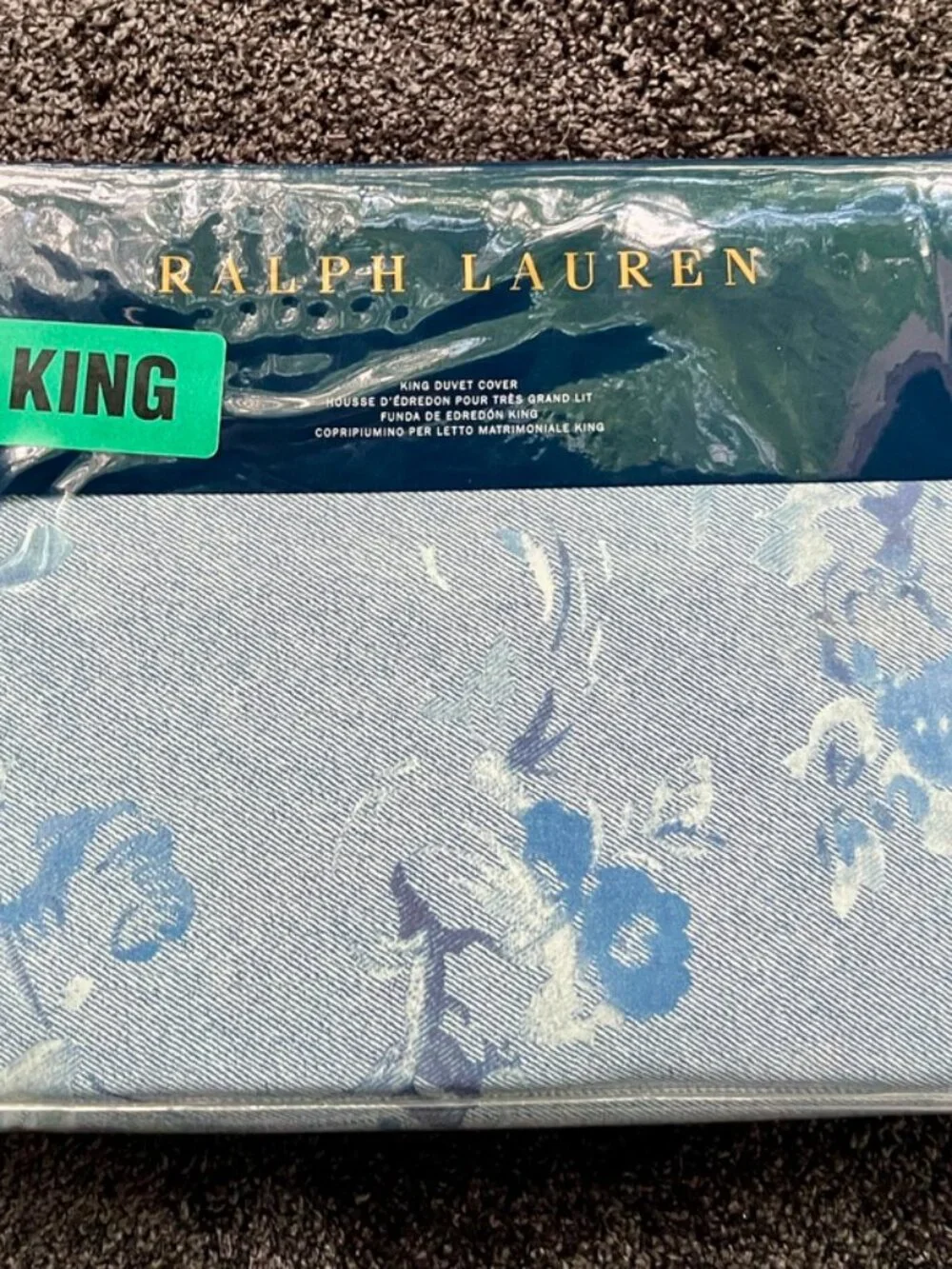 Brand New Ralph Lauren Indigo Montauk Floral King Duvet Cover 100% Cotton